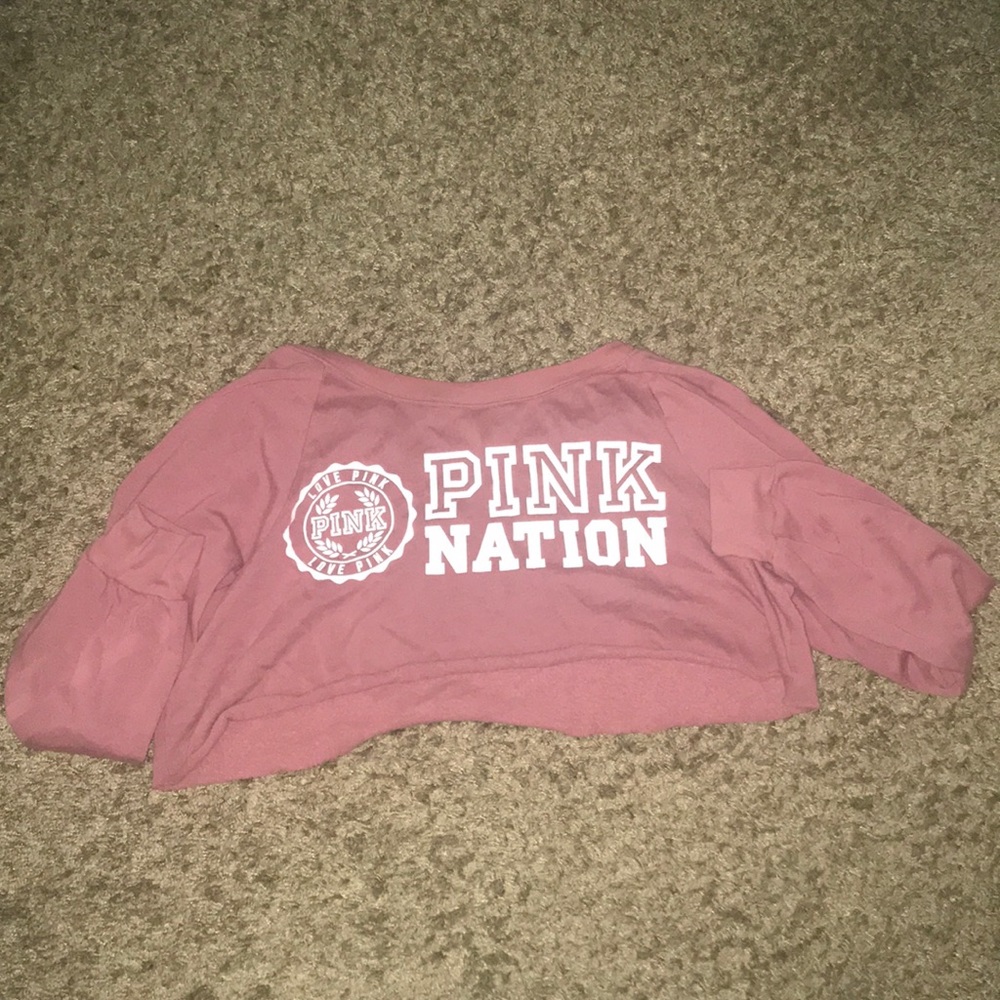 pink nation cropped long sleeve shirt